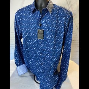 Quieti Men's Blue Floral Button-Down Shirt